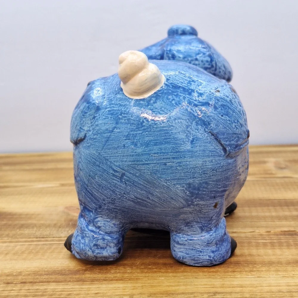 Ceramic‎ Pig Wearing Pinstripes Overalls Coin Piggy Bank Vintage Hand Painted